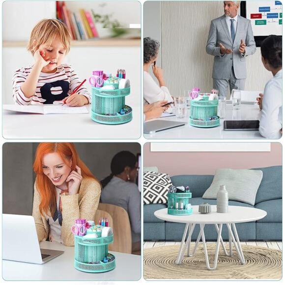 Teal Kawaii Desk Supplies and Accessories,Cute Spinning Pen/Pencil Organizer - Picture 3 of 7